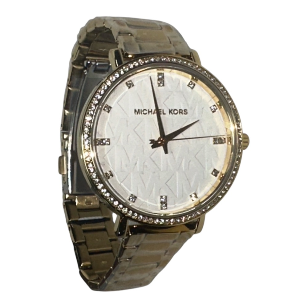 Michael Kors Pyper Three Hand Gold Tone Bracelet Watch White 38mm MK4666